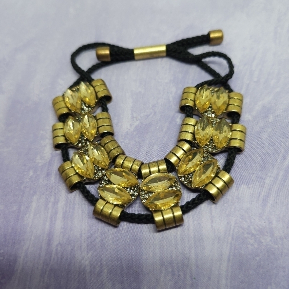 👍5 For $20 J Crew Brand Amber Rhinestone Gold Tone Black Toggle Bracelet
